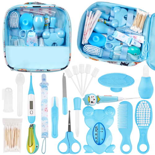 Baby Grooming Kit,BUSATIA 21 in 1 Infant Safety Care Set with Hair Brush Comb Nail Clipper Nasal Aspirator,Baby Essentials Kit for Newborn Girls Boys-Blue Baby Grooming kit