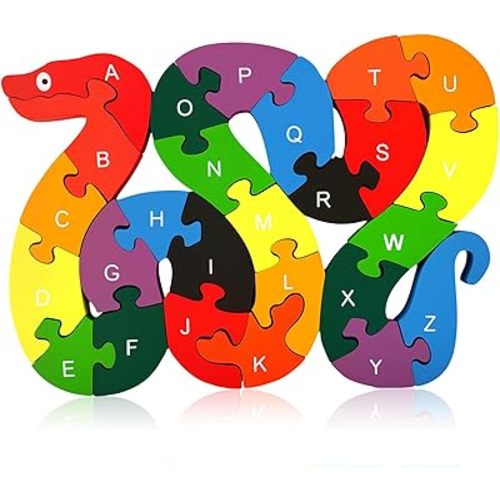 LovesTown Montessori Wooden Alphabet Puzzle for Toddlers, Snake ABC Learning Toys for Kids, Educational Preschool Jigsaw Puzzle for Early Childhood Development, Ideal Gift for Boys and Girls