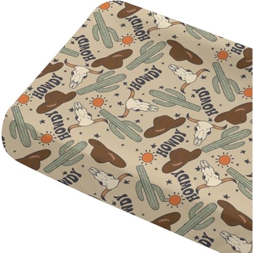 Changing Pad Cover for Baby Girls Boys, 32"/34" x 16" Safe Snug Diaper Change Table Pad Covers, Soft Stretchy Changing Pad Sheets Western Cowboy Howdy Theme Nursery Decor
