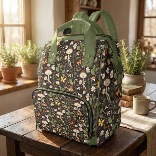 Woodland Mushroom Diaper Bag, Forestcore Diaper Backpack, Dark Cottagecore Baby Bag, Witchy Diaper Bag, Witchcore Baby Bag Goblincore Diaper