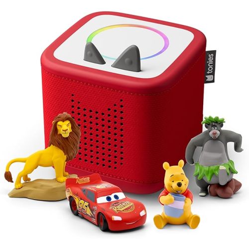 Toniebox 2 Audio Player Disney Bundle for Kids 3+ with Lightning McQueen, Simba, Winnie The Pooh, and Baloo - Sunset Red