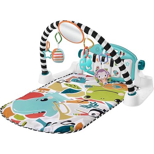Fisher-Price Baby Activity Mat Glow and Grow Kick & Play Piano Gym, Portable Musical Toy with Smart Stages Learning, Ages 0+ Months, Blue, Queens English Version