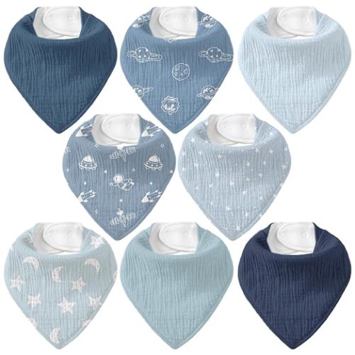 8 Pack Muslin Baby Bandana Bibs for Drooling and Teething