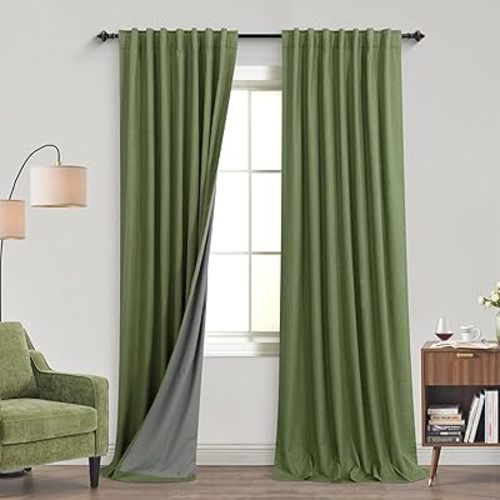 KOUFALL Nursery Curtains Blackout for Baby Boy, Woodland Theme Vintage Boho Olive Green Curtains for Toddler Room 84 Inch Long 2 Panels Set