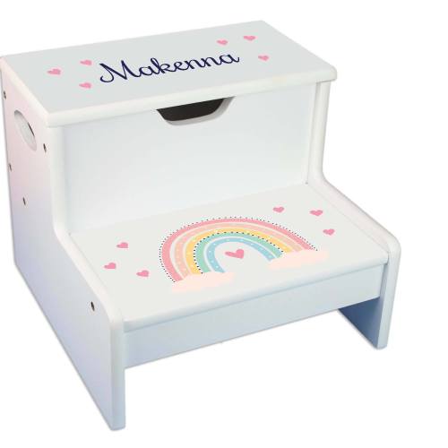 Boho Rainbow White Storage Step Stool