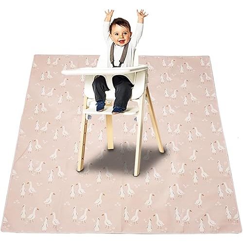 Splat Mat for Under High Chair/Arts/Crafts, Washable Baby Spill Mat Waterproof Anti-Slip Floor Splash Mat, Portable Baby Play Mat and Table Cloth (Goose, 43"x 43")