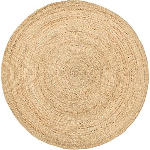 HOMEMONDE Handwoven Jute Area Rug - 4 feet Round Natural Yarn Loom Braided Rug - Eco-Friendly Boho Farmhouse Reversible Design for Bedroom, Living Room, and Kitchen (Natural)