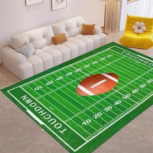Football Field 5x7 Rug for Boys Bedroom Sports Rugs for Boys Room Decor, Soft Football Rug for Kids Playroom, Area Rug for Game Room or Man Cave Carpet