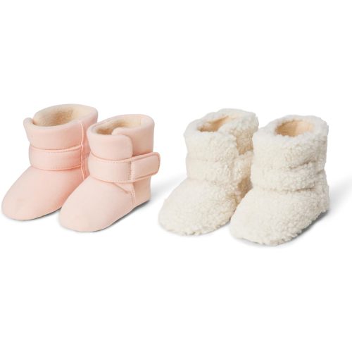 Amazon Essentials Unisex Babies' Soft Hook & Loop Booties, Infant Crib Shoes, Stay on Infant Slipper Socks with Grippers, Pack of 2
