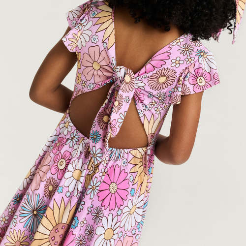 Presley Pink Tie Back Ruffled Twirl Dress