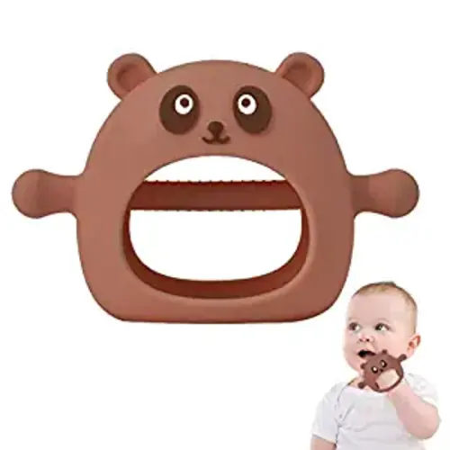 Silicone Teething Toys for Babies 0-6 Months Infants,Baby Toys 6-12 Months Baby Teether Toys Anti Drop Hand Chew Toys for Sucking Needs,Hand Teething Pacifier for Breast Feeding Babies,Brown