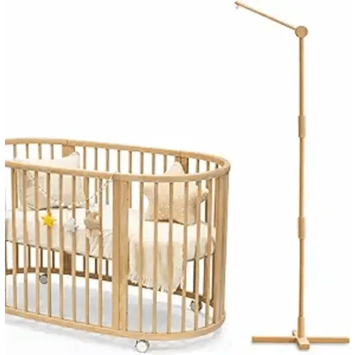 Lanttoe Crib Mobile Arm Wooden Floor Standing - 61 Inches Mobile Arm for Crib|Movable Baby Mobile Hanger|Strong Anti-Dumping Attachment|Natural EU Beech Wood|Thicker Pole|Boho Nursery Decor