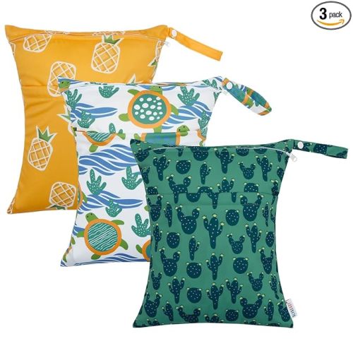ALVA ALVABABY 3pcs Cloth Diaper Wet Dry Bags Waterproof Reusable