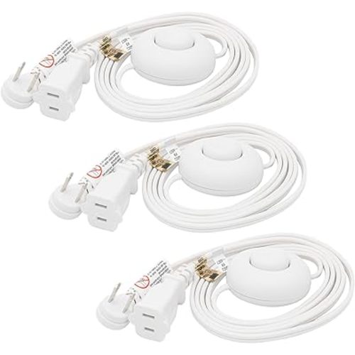 FIRMERST Foot Switch Extension Cord 6 Feet for Floor lamp, Holiday Lights, White, 3 Packs
