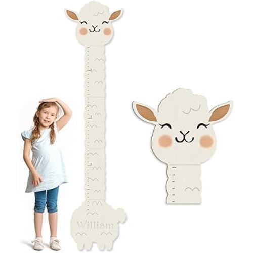 Personalized Name Height Chart for Kids, Alpaca Wood Growth Chart, Height Measuring for Children, Boy Girls Height Wall Chart Growth Measuring Ruler for Nursery Decor, Lightweight