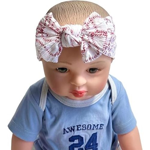 Baby Baseball Headband with Bow Headwear Sport Soccer Headband Bowknot Wide Hair Band Football Hair Bow for Toddler Infant TSFD55 (Baseball Pattern)