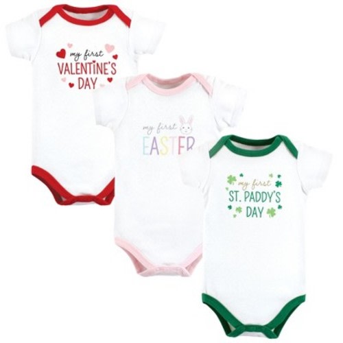 Luvable Friends Hudson Baby Bodysuits 3pk, Girl Valentine Easter, 3-6M