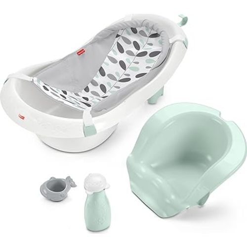 Fisher-Price Baby to Toddler Bath 4-in-1 Sling ‘n Seat Tub with Removable Infant Support and 2 Toys, Climbing Leaves