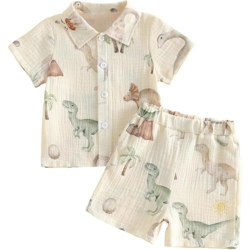 Kupretty Toddler Baby Boy Clothes Tropical Vacation Summer Outfits Button Up Short Sleeves Hawaiian Beach Shirts & Shorts