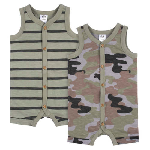 2-Pack Baby Boys Camo &amp; Striped Short Leg Sleeveless Romper