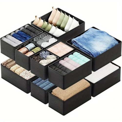 Drawer Organizer for Baby Clothes, Linen Fabric Nursery Organizer for Baby Diaper, Collapsible Deep Fabric Drawer Organizer with Zipper for Socks, Bra, Towels, Ties