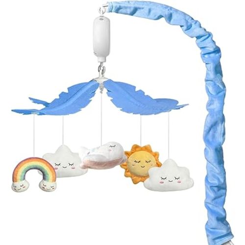 Mkcxcol Crib Mobile for Baby, Blue and White Airplane & Weather Theme, Mobile for Crib with 35 Lullabies & 3 Modes Rotating Music Box, Nursery Decoration for Infant Boys and Girls