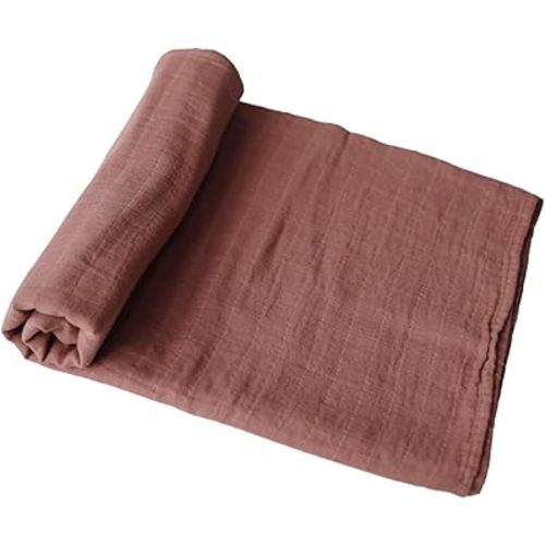 mushie Muslin Baby Swaddle Blanket | 100% Organic Cotton (Cognac)