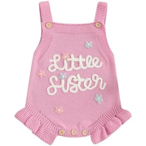 Newborn Baby Girl Sweater Romper Little Sister Matching Outfit Floral Ruffle Sleeveless Knit One Piece Jumpsuit