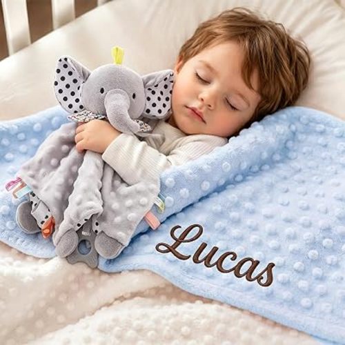 Personalized Baby Blanket & Lovey New Born Baby Essentials Must Haves (W+B)