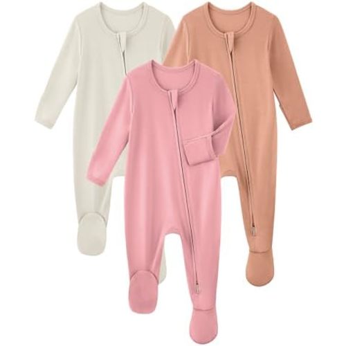 Yoofoss Rayon Made From Bamboo Baby Pajamas 3pcs Newborn Sleepers For Boy Girl Clothes, 0-3 3-6 6-9 Months Footed Pjs