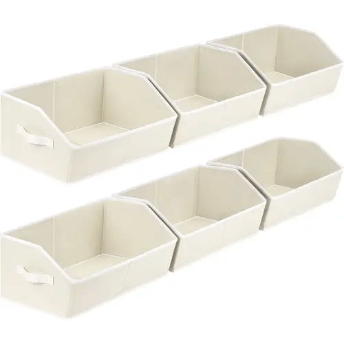 Organizer Bins Cube Storage - Trapezoid Storage Bin 6 Pack, Fabric Baskets for Organizing, Large Storage Basket for Shelves, Closet Organizers for Toys, Clothes, Towels (Beige)