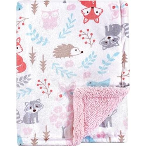 Hudson Baby Unisex Baby Plush Mink and Sherpa Blanket, Girl Woodland, One Size