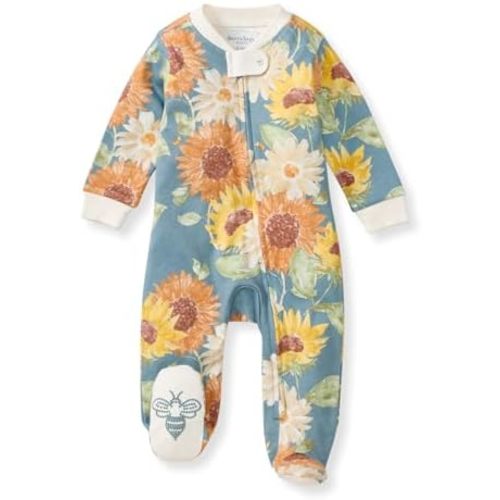 Burt's Bees Baby Baby Girls Pajamas Sleep and Play, Soft 100% Organic Cotton One-Piece PJ with Non-Slip Bee Grip Footies