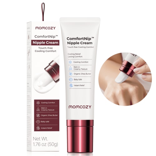 Momcozy ComfortNip™ Cooling Comfort & Touch Free Nipple Cream, Nipple Cream for Breastfeeding, Instant Relief, Plant-Based Formula, Newborn Essentials with Cooling Ceramic Applicator, 1.76oz