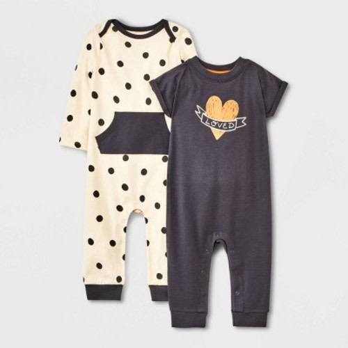 Baby 2pk 'Loved' Romper Set - Cat & Jack™ Black/White, Size: Newborn