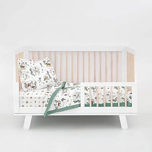 Little Unicorn Toddler Bedding 3-Piece Set | Includes Comforter, Crib Sheet & Pillowcase | Soft & Breathable Muslin Fabric | for Convertible Cribs & Toddler Beds (Cow Poke)
