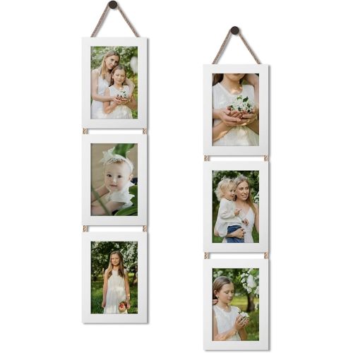 QUTREY 4x6 Collage Picture Frames White, 3 Openings Vertical 4 x 6 Hanging Photo Frames Display 4 by 6 inch Pictures for Wall Decor, 2 Pack