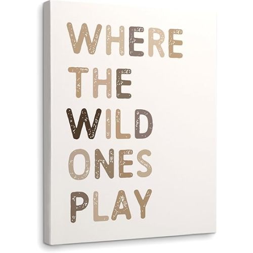 WODMIS Play Room Wall Decor,Kids Where The Wild Ones Play Framed Canvas Wall Art Decor 11×14,Play Sign,Colorful Play Room Art Painting Artwork Wall Playroom Nursery Toddler Kids Room Decoration Prints Decor (khaki, 11x14)