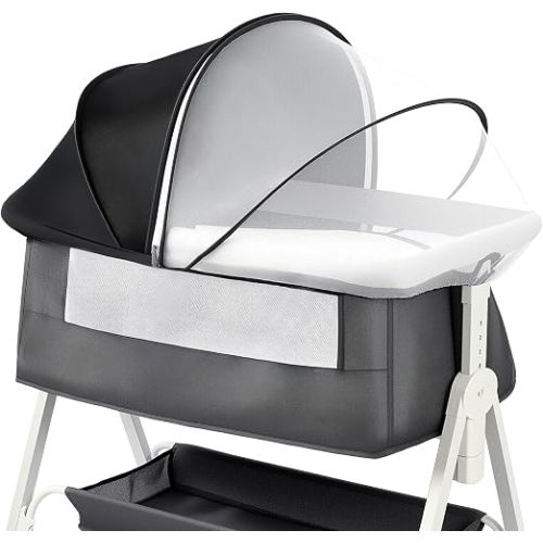 Bassinet Cover for Cats with Two-Way Zipper,Portable Bassinet Mosquito Net Cover,Mosquito Net to Keep Pets Out(White)