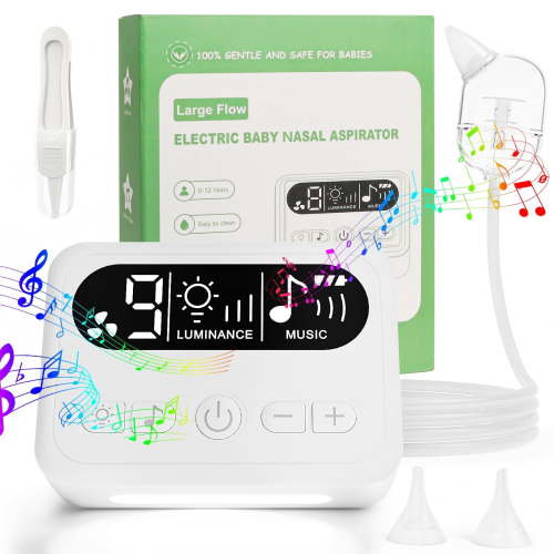 Baby Nasal Aspirator, 9 Levels & 70 KPa Strong Suctions Nose Booger Sucker for Baby, Electric Nose Cleaner for Toddler & Newborn, 3 Level Soothe Light & 10 Lullabies, 3 BPA Free Silicone Tips, Square