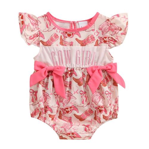 Western Baby Girl Summer Clothes Fly Sleeve Crew Neck Bows Boots - TikTok Shop