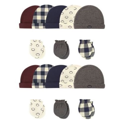 Hudson Baby Infant Boy Cotton Cap and Scratch Mitten Set, Football 16-Piece, 0-6 Months
