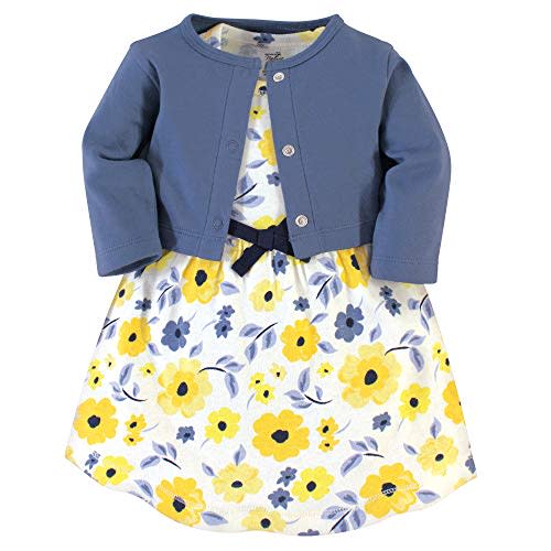 Touched by Nature Infant Toddler Girls Organic Cotton Dress and Cardigan, Rainbows Sunshine