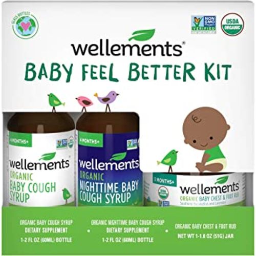 Wellements Organic Baby Feel Better Kit | Organic Baby Cough Syrup, Organic Nighttime Baby Cough Syrup, Organic Baby Chest & Foot Rub, Soothing Cough Relief for Babies | USDA Organic,4 Months+