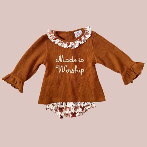 Made To Worship Cardigan Sweater Fall Bows Diaper Set