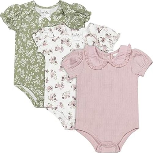 Nicole Miller Baby Girls Short Sleeve Cotton Bodysuit, 3 Pack