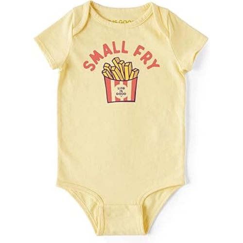 Life is Good. Baby Small Fry Short Sleeve Crusher Baby Bodysuit, Sandy Yellow