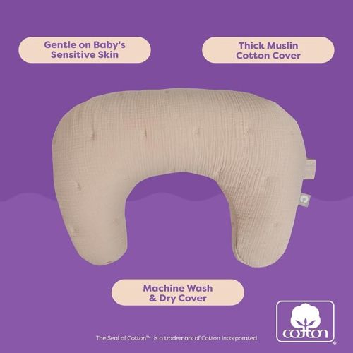 Boppy Nursing Pillow Luxe - Ergonomic Bottle & Breastfeeding Pillow with High Lift & Firm Support - Water-Resistant with Washable Cotton Muslin Cover - Baby Safety Alliance Verified - Oatmeal