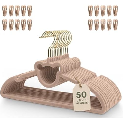 Kids Velvet Hangers with Clips, 50 Pack for Toddlers & Youth