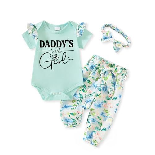 AMAWMW Baby Girl Clothes Set Daddys Little Girl Ruffle Romper Top Camouflage Pants Newborn Infant Baby Girl Outfit